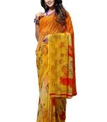 Orange printed georgette saree with blouse
