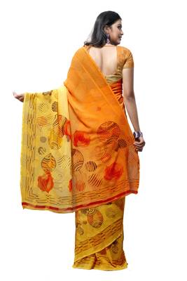 Orange printed georgette saree with blouse 2