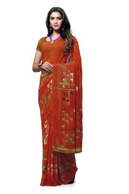 Red printed georgette saree with blouse 1