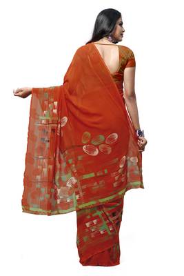 Red printed georgette saree with blouse 2