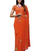 Orange printed georgette saree with blouse