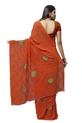 Orange printed georgette saree with blouse 2