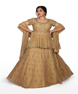 Gold Hand Work Net Ethnic With Blouse 1