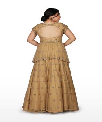 Gold Hand Work Net Ethnic With Blouse 2
