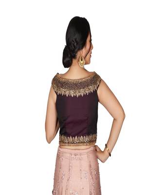 Wine Peach Hand Work Silk & Net Ethnic With Blouse 2