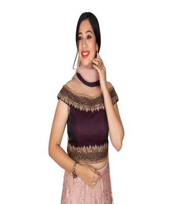 Wine Peach Hand Work Silk & Net Ethnic With Blouse 3