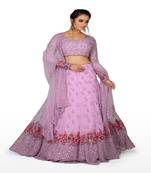 Lavender Machine & Hand Work Net Ethnic With Blouse