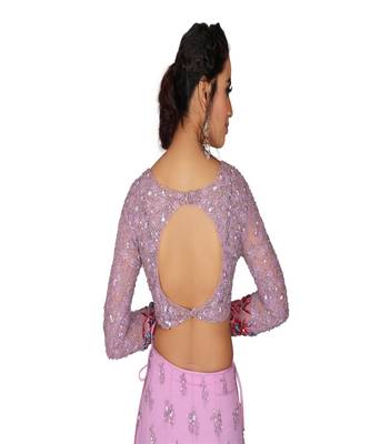 Lavender Machine & Hand Work Net Ethnic With Blouse 2