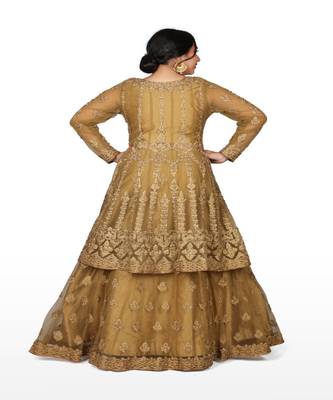 Gold Hand Work Net Ethnic With Blouse 3