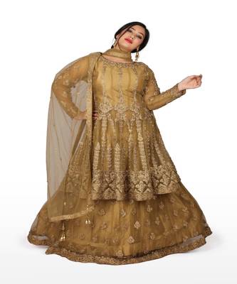 Gold Hand Work Net Ethnic With Blouse 1