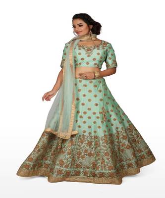Pista-Green Machine Work Silk Ethnic With Blouse 1