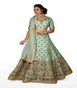 Pista-Green Machine Work Silk Ethnic With Blouse
