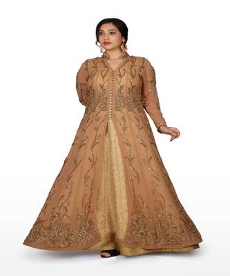Brown Hand Work Georgette & Brocade Ethnic 1