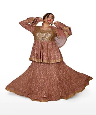 Onion Pink Machine Work Georgette Ethnic With Blouse 1