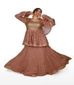 Onion Pink Machine Work Georgette Ethnic With Blouse