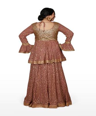 Onion Pink Machine Work Georgette Ethnic With Blouse 2