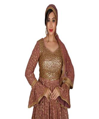 Onion Pink Machine Work Georgette Ethnic With Blouse 3