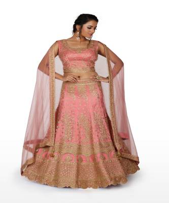 Dusty Pink Machine Work Silk Ethnic With Blouse 1