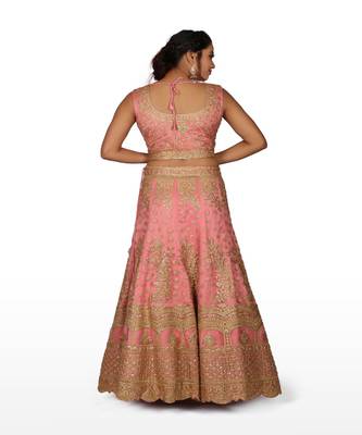 Dusty Pink Machine Work Silk Ethnic With Blouse 2