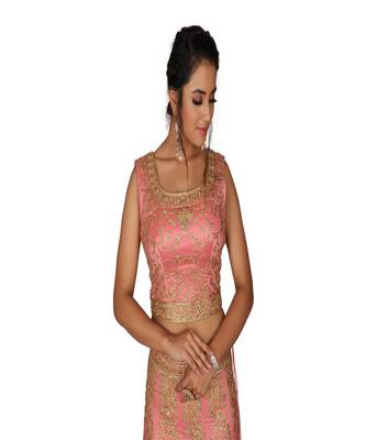 Dusty Pink Machine Work Silk Ethnic With Blouse 3