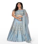 Sky Blue Hand Work Silk Ethnic With Blouse