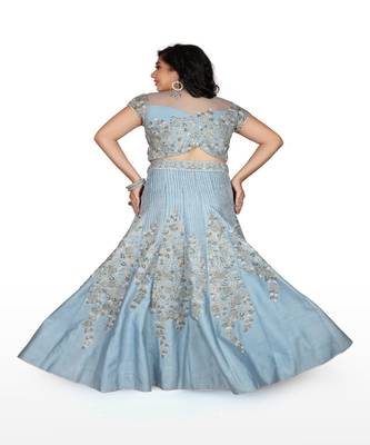 Sky Blue Hand Work Silk Ethnic With Blouse 2