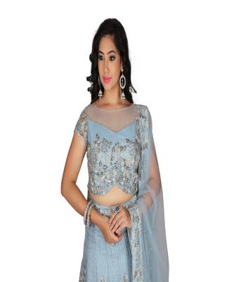Sky Blue Hand Work Silk Ethnic With Blouse 3