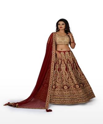 Gold & Maroon Machine & Hand Silk Ethnic With Blouse 1
