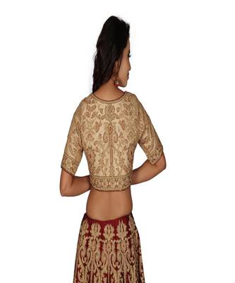 Gold & Maroon Machine & Hand Silk Ethnic With Blouse 2
