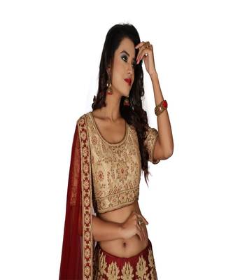 Gold & Maroon Machine & Hand Silk Ethnic With Blouse 3