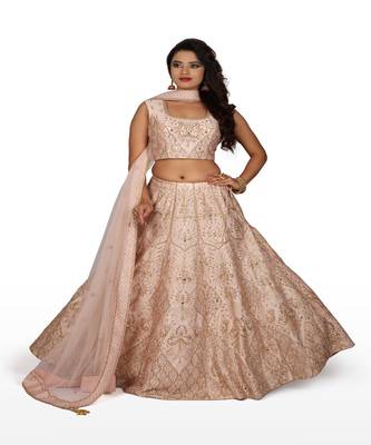 Light Peach Machine & Hand Silk Ethnic With Blouse 1
