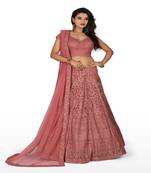 Onion Pink Machine Work Georgette Ethnic With Blouse