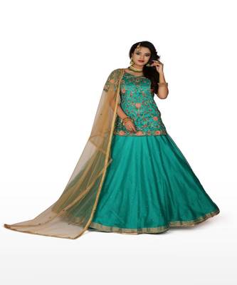 peacock green hand work net ethnic 1