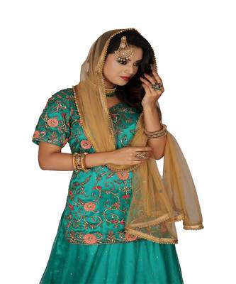 peacock green hand work net ethnic 3