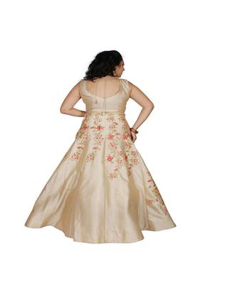 cream machine work silk ethnic with blouse 2