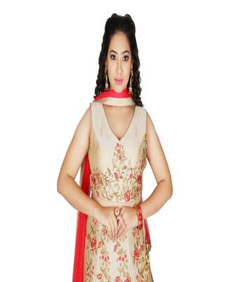 cream machine work silk ethnic with blouse 3