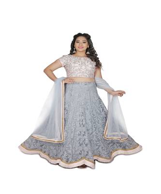 Pink & Grey Hand Work Net Ethnic 1