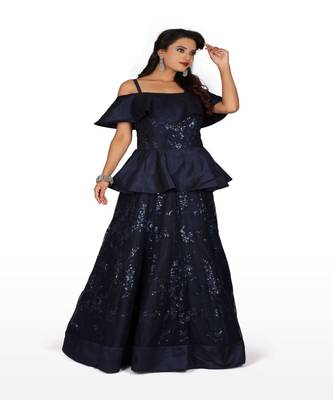navy blue machine work silk & net 1