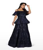 navy blue machine work silk & net