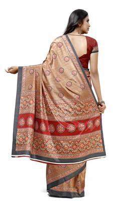Beige printed tussar silk saree with blouse 2