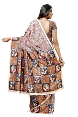 Beige printed tussar silk saree with blouse 2