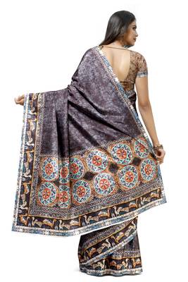 Coffee printed tussar silk saree with blouse 2