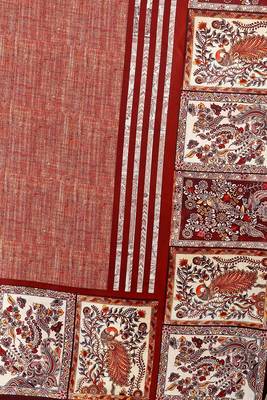 Red printed tussar silk saree with blouse 3