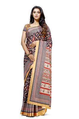 Multicolor printed tussar silk saree with blouse 1