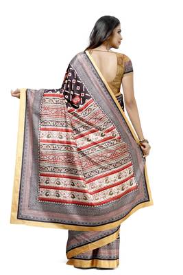 Multicolor printed tussar silk saree with blouse 2