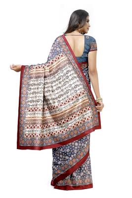 Blue printed tussar silk saree with blouse 2