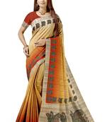 Peach printed tussar silk saree with blouse