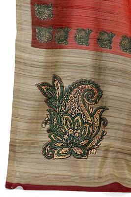 Peach printed tussar silk saree with blouse 3