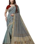Grey printed tussar silk saree with blouse