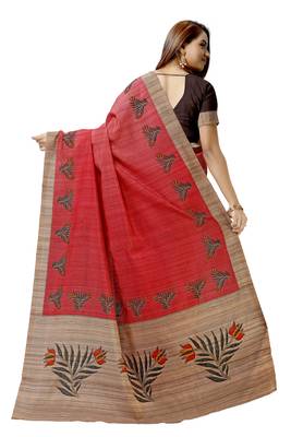 Peach printed tussar silk saree with blouse 2